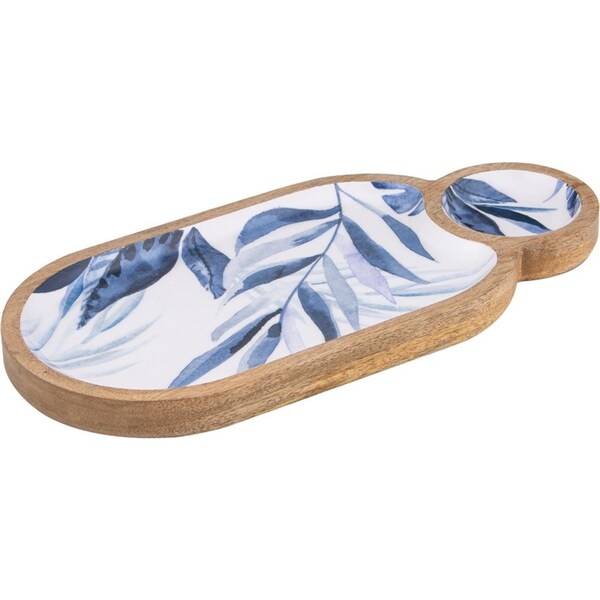 Ladelle Blue Lagoon Premium Mango Wood Chip & Dip Dipping Serving Bowl Handmade