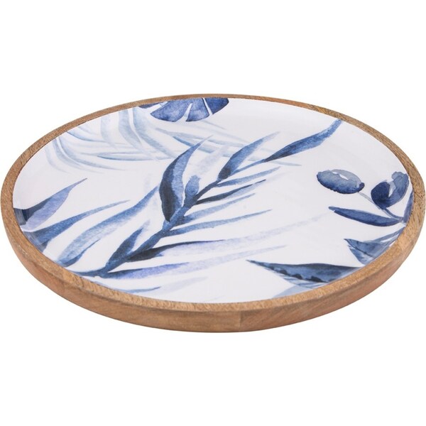Ladelle Blue Lagoon Premium Mango Wood Round Serving Platter/Plate Handmade
