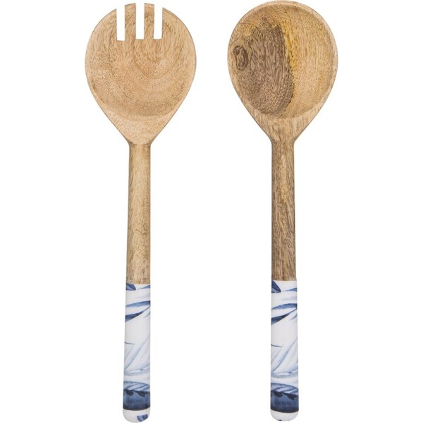 2pc Ladelle Blue Lagoon Premium Mango Wood Spoon/Fork Salad Servers Utensil Set
