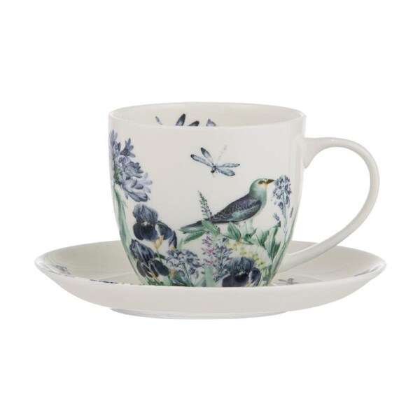 Ashdene Iris Garden Cup & Saucer Fine Bone China Kitchenware Set White