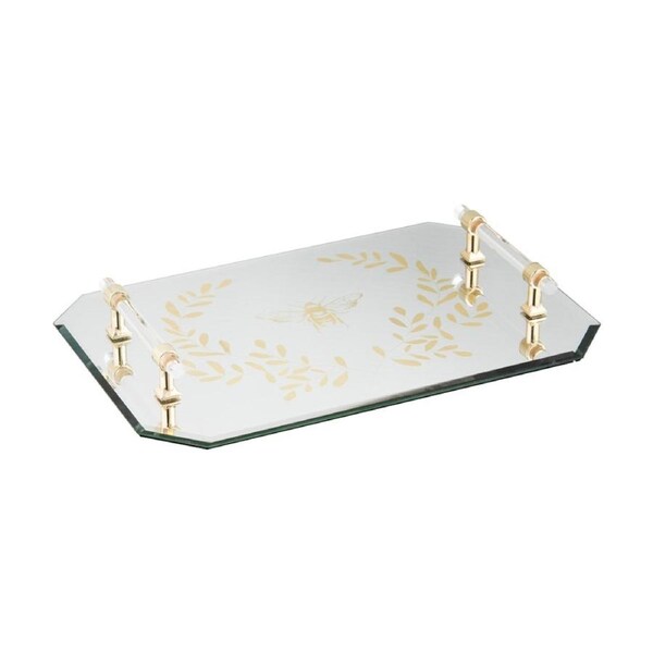 Ashdene Elegant Bee Silver Mirrored Rectangular Display Platter Storage Tray