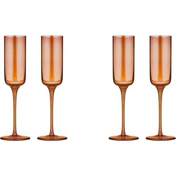 2x 2pc Tempa Verity Champagne Crystal Glass Home/Barware Set Modern Design Amber