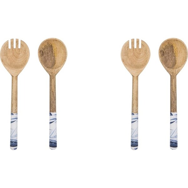 2x 2pc Ladelle Blue Lagoon Premium Mango Wood Spoon/Fork Salad Servers Set