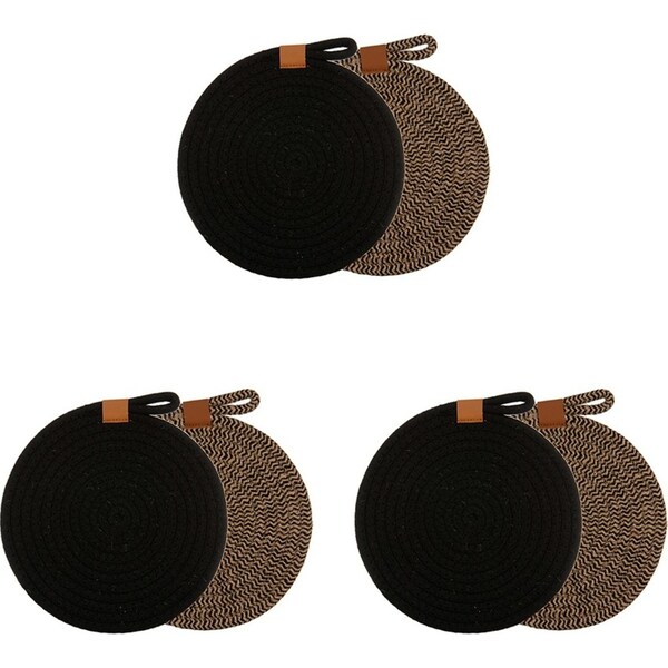 3x 2pc Ladelle Nash Premium Heat-Resistant Trivets Mats Non-Slip Holders Black