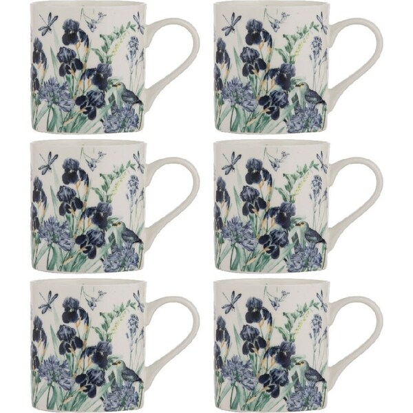 6x Ashdene Iris Garden Fine Bone China Coffee/Tea Mug Floral Pattern White