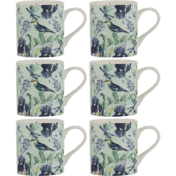 6x Ashdene Iris Garden Fine Bone China Coffee/Tea Lightweight Drink Mug Mint