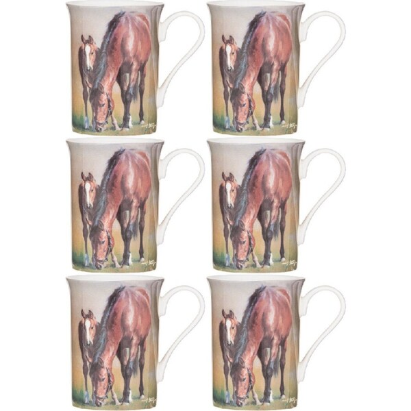 6x Ashdene Mares & Foals Bay Mare Family Fine Bone China Beverage Drinking Mug