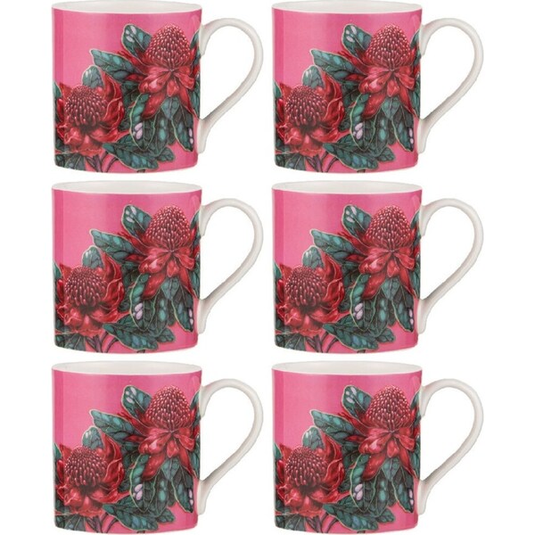 6x Ashdene Native Flora Waratah Fine Bone China Drinking Cup Beverage Mug