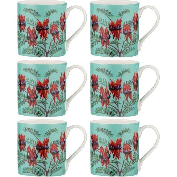 6x Ashdene Native Flora Sturt's Desert Pea Fine Bone China Drinking Cup Mug
