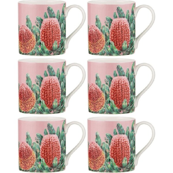 6x Ashdene Native Flora Banksia Fine Bone China Drinking Cup Beverage Mug