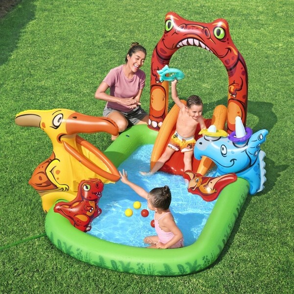 242x140cm Bestway Kids Inflatable Play Splash Pool with Slide Ball Tossing Toys