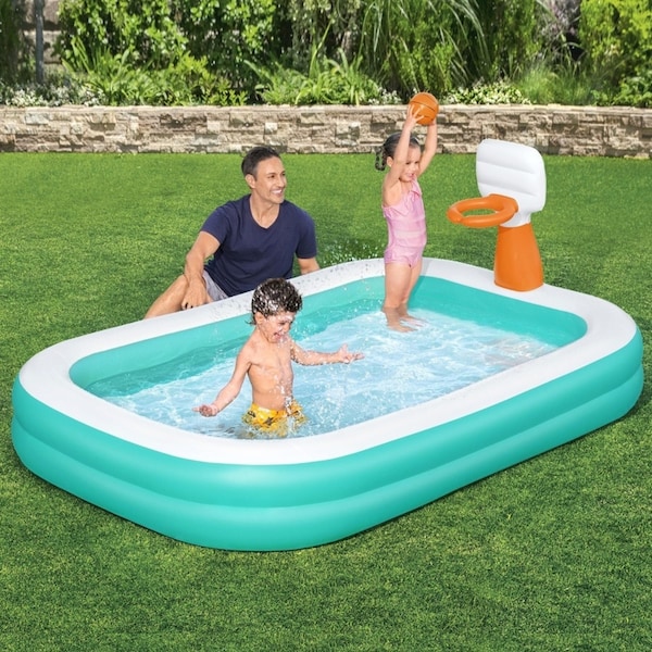 251x168cm Bestway Kids Pool Inflatable Above Ground Play Pools Basketball Hoop