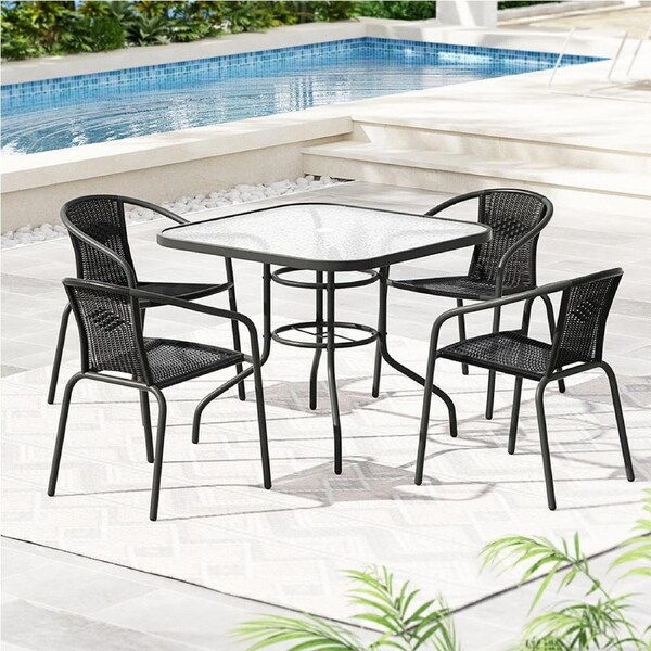 5 Piece Gardeon Outdoor Dining Set Steel Stackable Chairs Table Patio Furniture