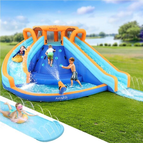 465X390CM AirMyFun Kids Inflatable Pool Water Double Slide Park Jumping Castle