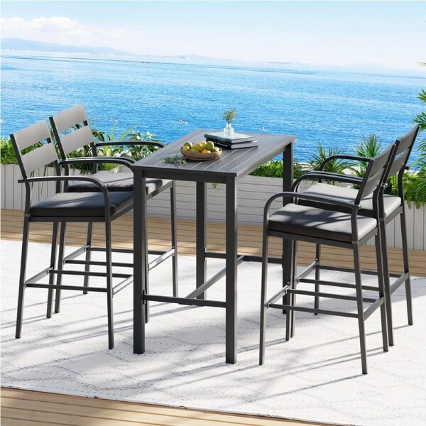 4 Seater Gardeon 5PCS Outdoor Bar Set Patio Dining Set Chairs Aluminium Table Stools
