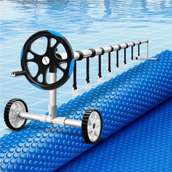 Aqua Buddy Pool Cover 600 Micron 7x4m w/ Roller 5.55m Solar Blanket Blue