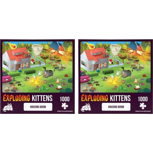 2x 1000pc Exploding Kittens Housing Boom Jigsaw Puzzle Tabletop Play 49x68cm