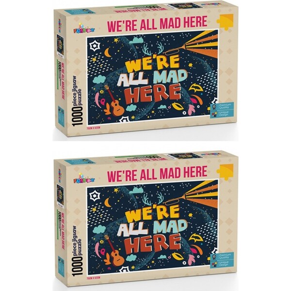 2x 1000pc Funbox Were All Mad Here Jigsaw Puzzle Tabletop Family Play 58x40cm