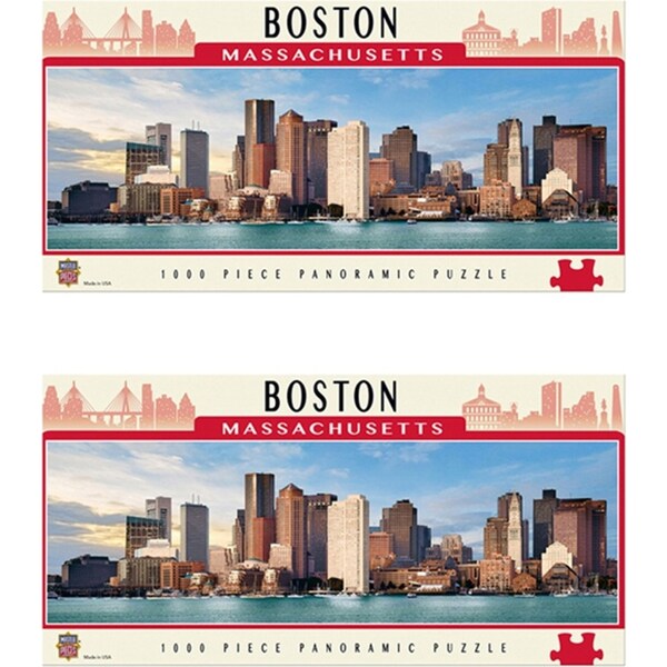 2x 1000pc Masterpieces Puzzle City Panoramic Boston Jigsaw Tabletop Game 33x99cm