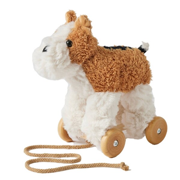 Jiggle & Giggle Dog Plush Animal Pull Along Baby/Toddler Toy White/Brown 12m+