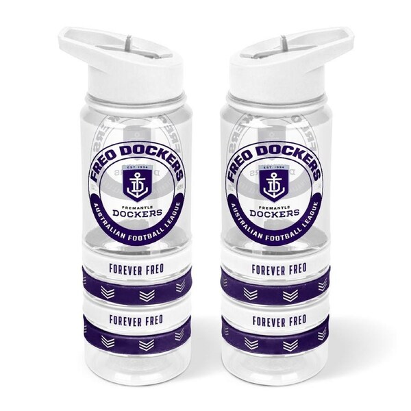 Fremantle Dockers AFL 2025 Design Tritan Drink Water Bottle with Wrist Bands