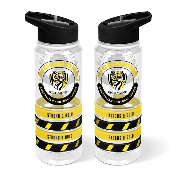 Richmond Tigers AFL 2025 Design Tritan Drink Water Bottle with Wrist Bands
