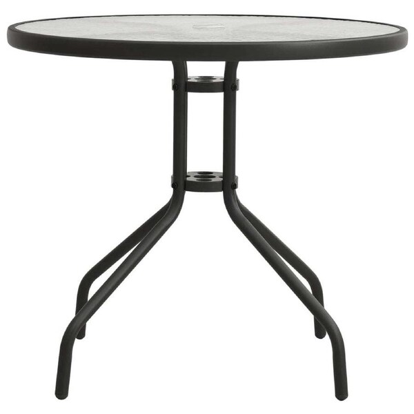 Outdoor Bistro Table Patio Furniture Garden Coffee Tables Steel Glass Top Grey