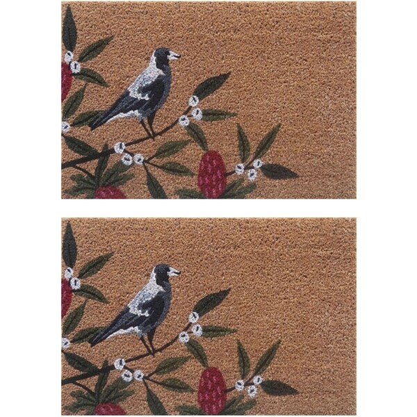 2x Solemate PVC-Coir Magpie Bush 45x75cm Outdoor Doormat Non-Slip Durable
