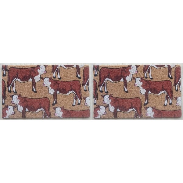 2x Solemate PVC-Coir Cow 45x75cm Outdoor Doormat Non-Slip Home/Patio Decor