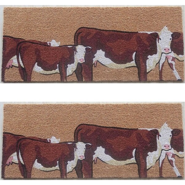 2x Solemate PVC-Coir Cow 45x110cm Outdoor Doormat Non-Slip Durable Decor