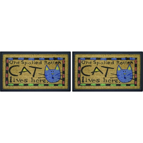 2x Solemate Rubber-Coir Spoiled Cat 40x70cm Outdoor Doormat Non-Slip Rectangle