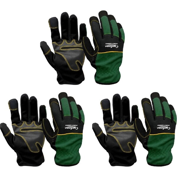 3x Cyclone Power Garden Synthetic Palm Leather Heavy-Duty Non-Slip Gloves Large