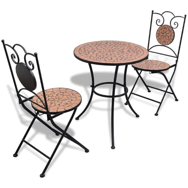 3 Piece Outdoor Table Chairs Bistro Cafe Setting Mosaic Steel & Ceramic Garden