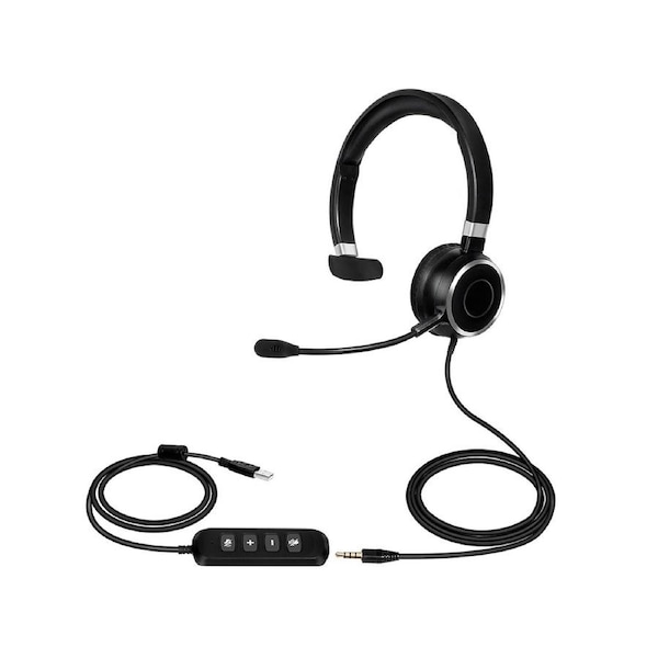 USB Headset Wired Noise Cancelling Microphone Lightweight Clear Sound Quality Computer Headphone for Call Center-Black