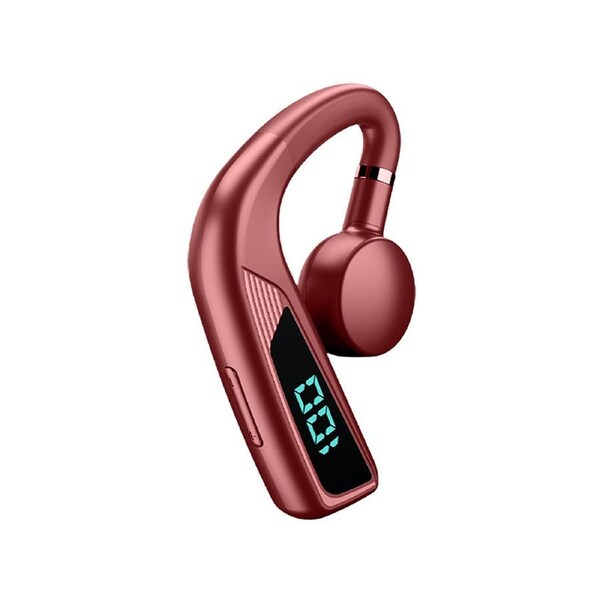 V18 Bluetooth-compatible Earphone Ear Hook Bone Conduction LED Digital Display Business Sports Wireless Headset for Driving -Red