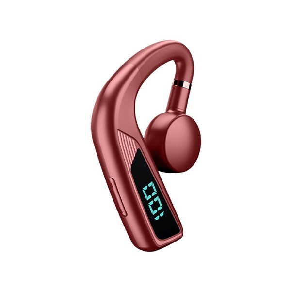 V18 Bluetooth-compatible Earphone Ear Hook Bone Conduction LED Digital Display Business Sports Wireless Headset for Driving -Red