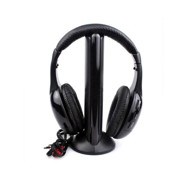 Wireless Headset Over Ear FM Radio PC TV Headphone Transmitter with Microphone for Computer - Black