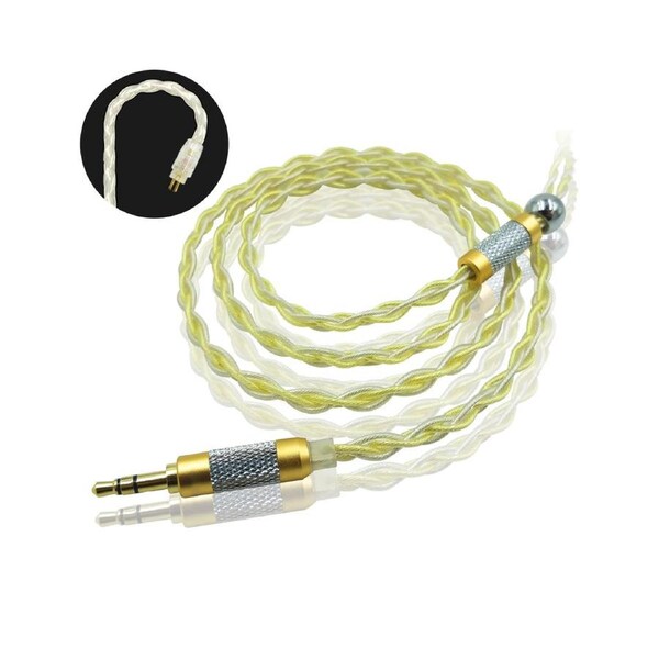 JCALLY Wear-resistant Golden Plated Braided Headphone Cable with B/C/MMCX Pin-Golden Silver