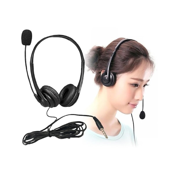 Business Headset HD-compatible Sound Effect Noise Cancelling Breathable 3.5mm Wired Call Center Headphone with Microphone for Truck Driver Office-Black