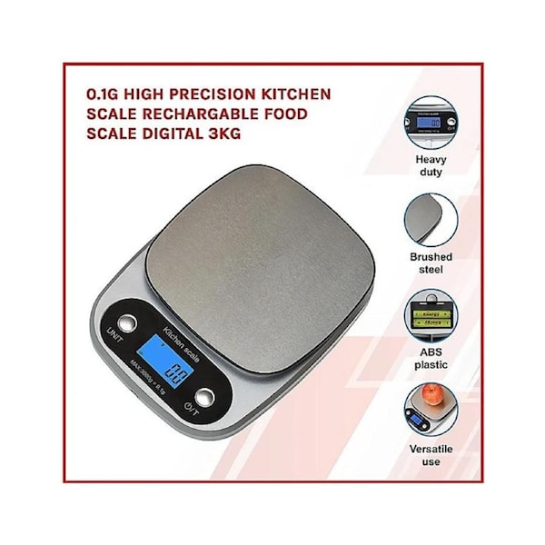 0.1g High Precision Kitchen Scale Rechargable Food Scale Digital 3KG