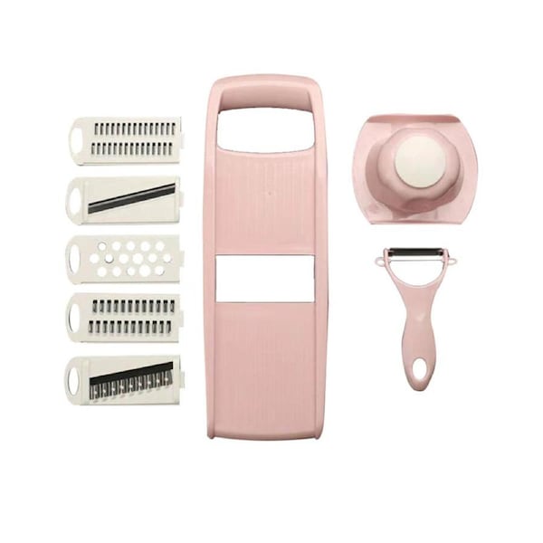 5 in 1 Multifunctional Kitchen Vegetables Chopper Mandoline Slicer Vegetable Grater Cutter Fruit Peeler - Pink