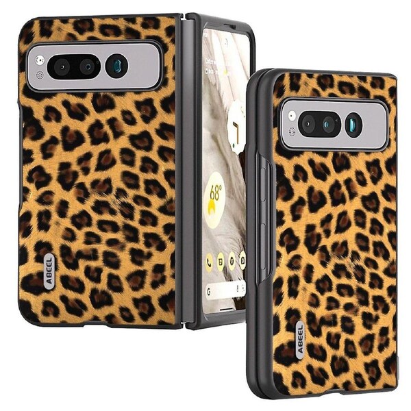 ABEEL For Google Pixel Fold Anti-Scratch Cover Leopard Pattern PU Leather+PC Phone Case