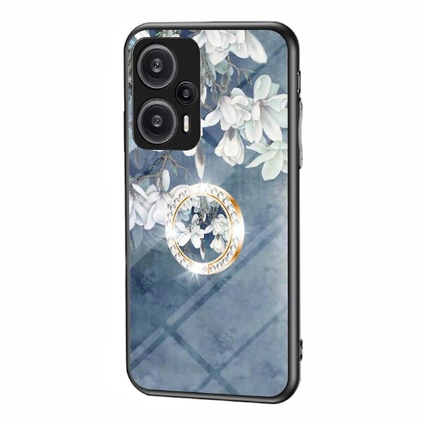 For Xiaomi Redmi Note 12 Turbo/Poco F5 5G Ring KickStand Printed Cover Tempered Glass+Mobile Case