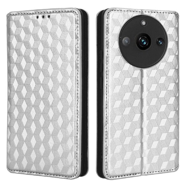 Rhombus Imprinted Shell for Realme 11 Pro 5G/11 Pro+ 5G PU Leather Phone Cover Stand Case