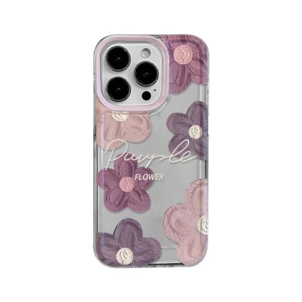 TPU Cover for iPhone 14 Pro Max Glitter Camera Ring Oil Painting Flowers Phone Case with Lens Film-pink