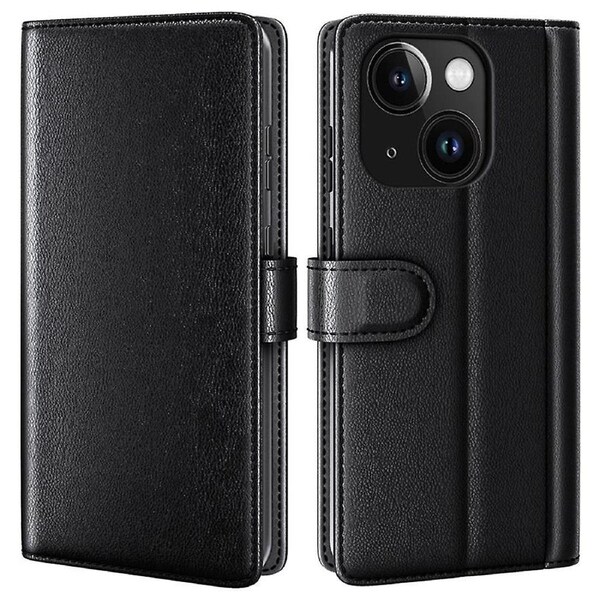 Flip Phone Case for iPhone 15 Plus Genuine Split Leather Wallet Stand ic Cover