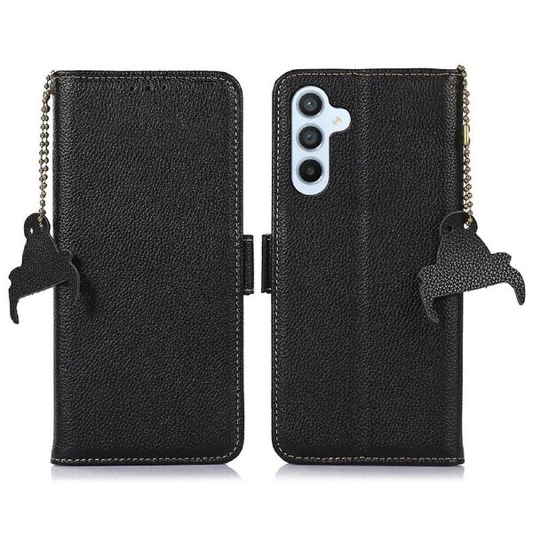 For Samsung Galaxy S23 FE RFID Blocking Phone Case Genuine Cow Leather Stand Wallet Cover