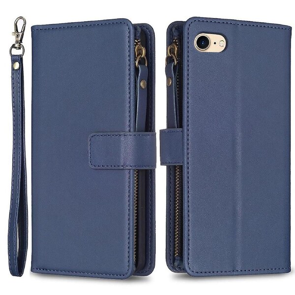 BF Style-19 for iPhone 6/6s/7/8/SE (2020)/SE (2022) Case Zipper Pocket Cell Phone Stand Wallet Cover