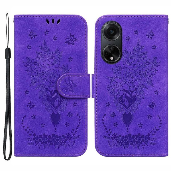 PU Leather Phone Case for Oppo F23 5G/A98 5G/A1 5G ,Imprinted Rose Butterfly Wallet Stand Cover