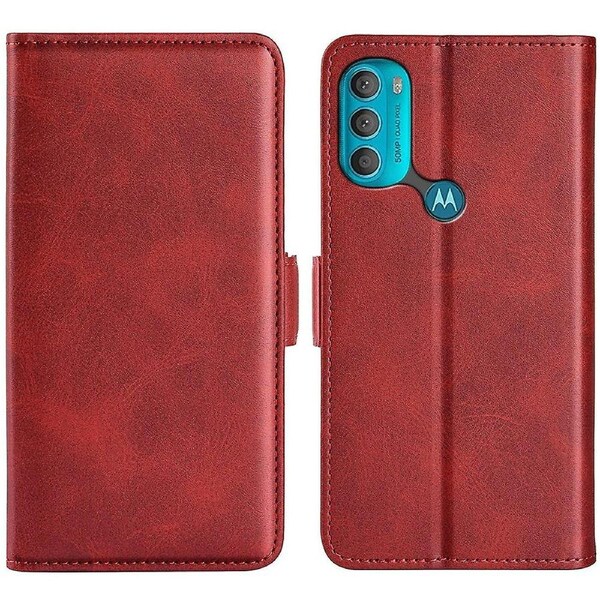 Side ic Double Clasps PU Leather+TPU Case Anti-scratch Phone Cover for Motorola Moto G71 5G